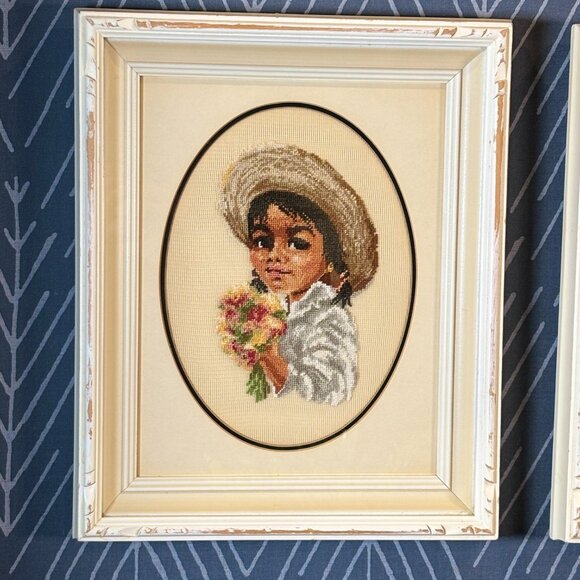 Vintage Needlepoint Art Pepe & Pepita by Jean McIntosh Set of 2 Embroidery Art - Picture 3 of 16